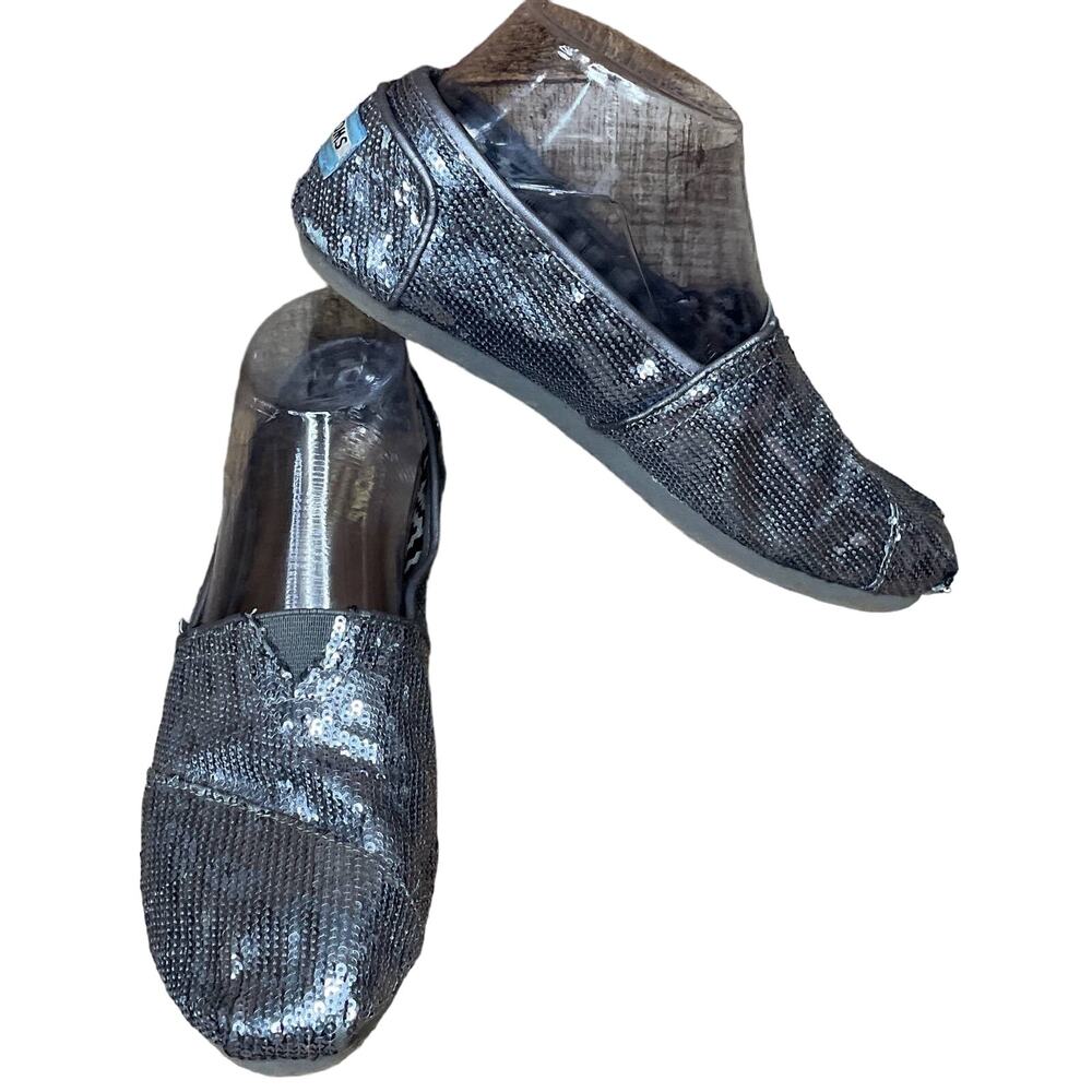 Toms Silver Sequin Slip On Flats Shoes Size 7